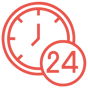 24/7 IT support icon with 24 hr clock
