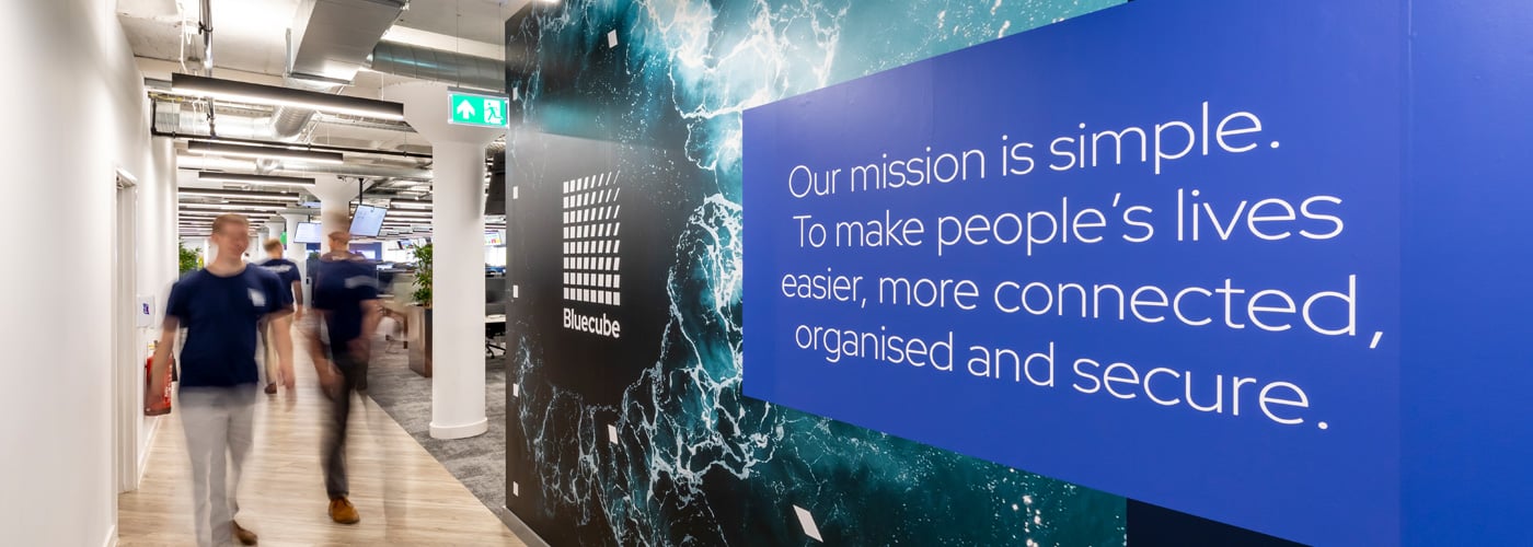 bluecube mission wall in our open plan office