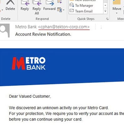 phishing email with suspicious email domain name that doesn't correlate with the email sender